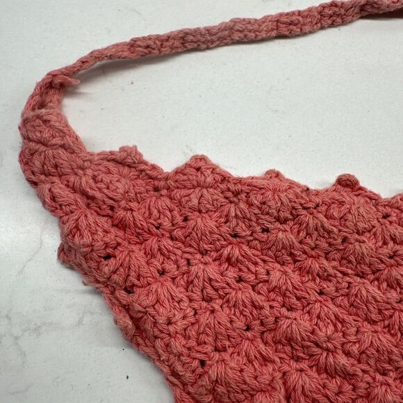 Handmade Crochet Boho Head Scarf Bandana Kerchief Hair Scarf Pink/Salmon - Picture 5 of 13